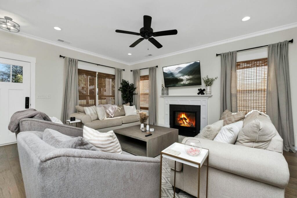 Inviting living space with soft lighting and a relaxed atmosphere, perfect for those exploring lease to own Raleigh as a path to stable homeownership.