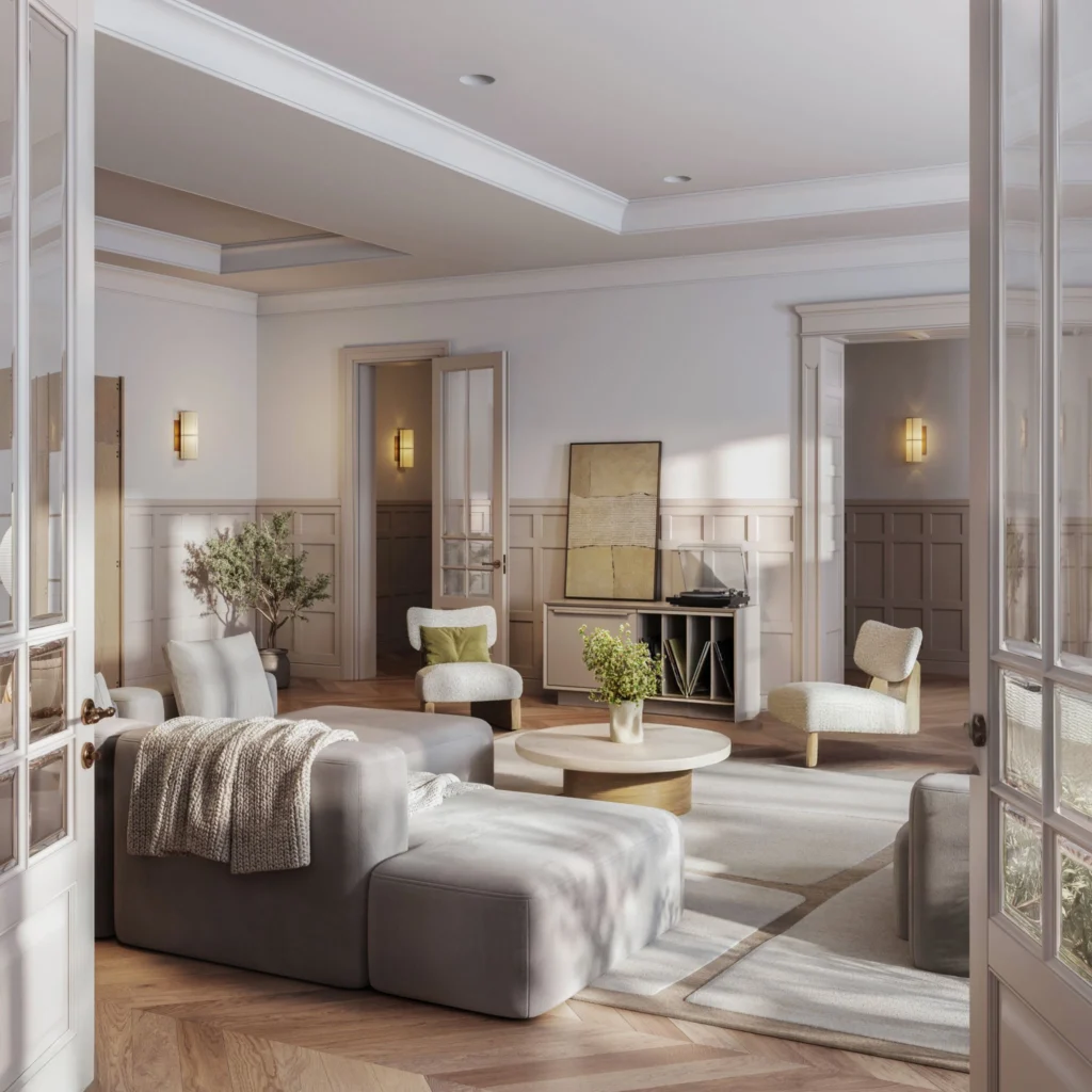 Lease to Own Greensboro home's living room with a neutral based color palette. 